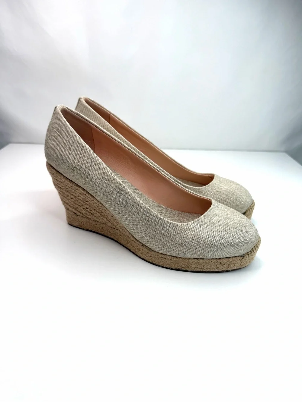 J. Crew Tan Metallic Canvas Woven Seville Espadrille Wedge Pumps